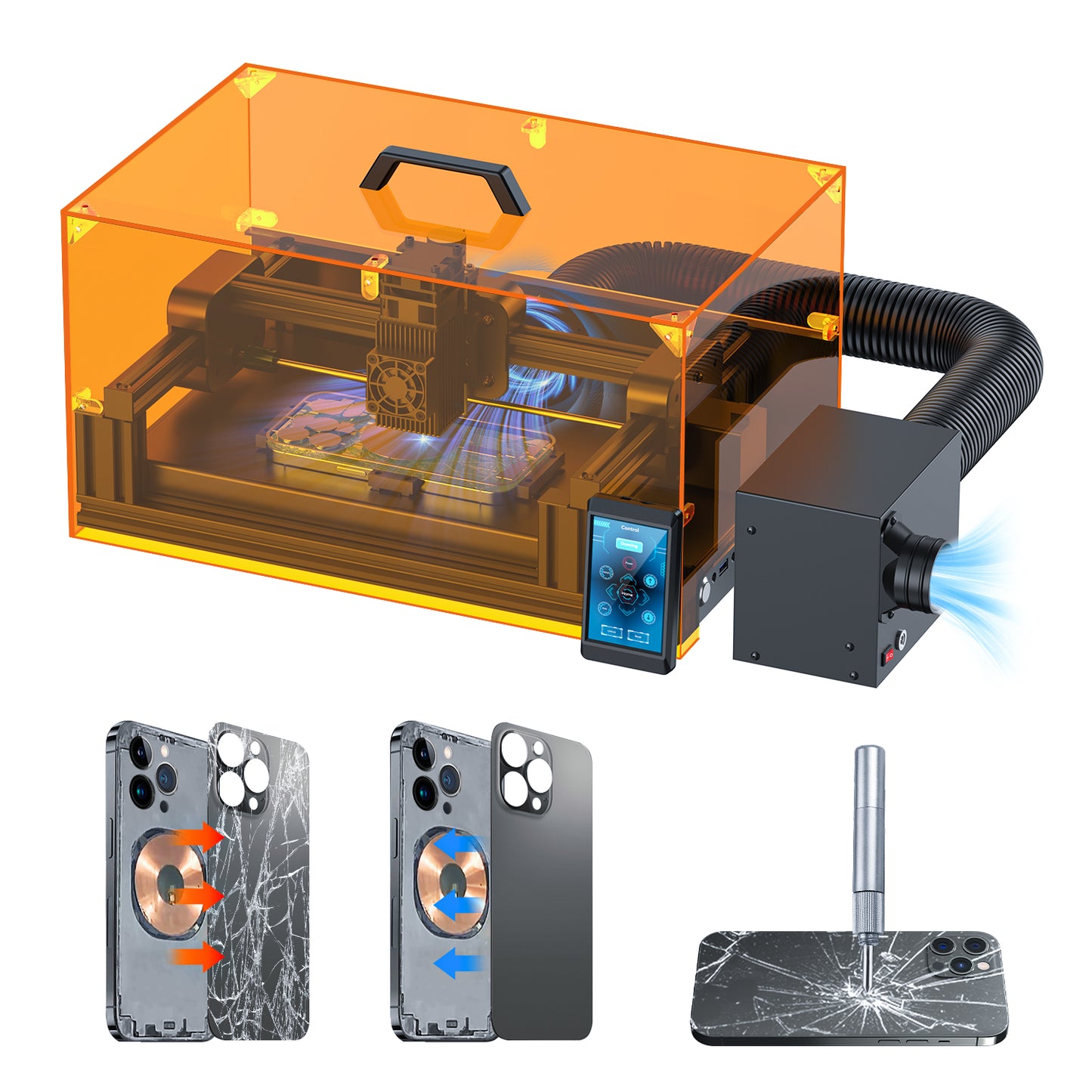 V9 Laser Machine for iPhone 8-16 Series Back Glass Replacement, Cell Phone Repair Laser Safely, Auto-Focus Laser Seperator Engraving Machine with Air Filter and Phone Repair Tools