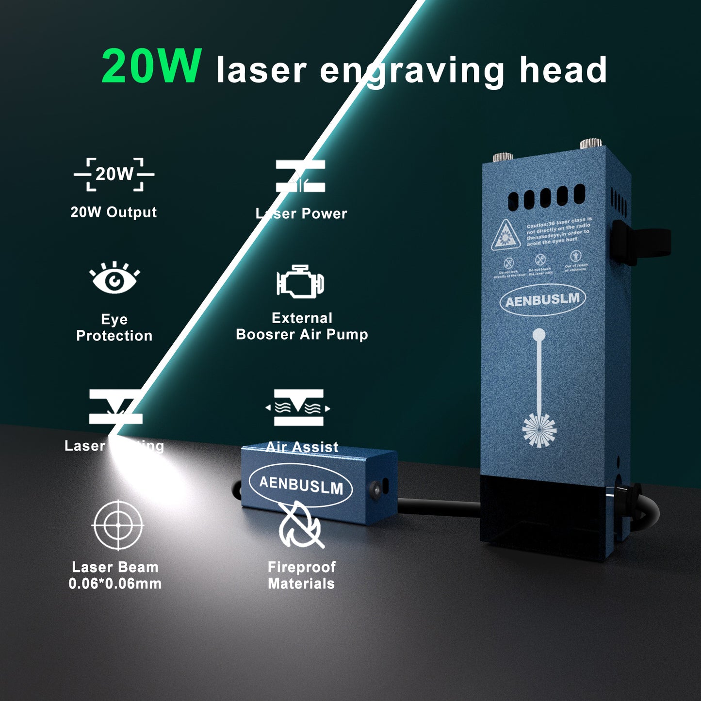 AENBUSLM Laser Module with Air Assit for Laser Cutter & Laser Engraver Machine,20W Output Power,Built in FAC,Ultra-Fine Compressed Spot CNC Carving DIY Laser Master - Class 4