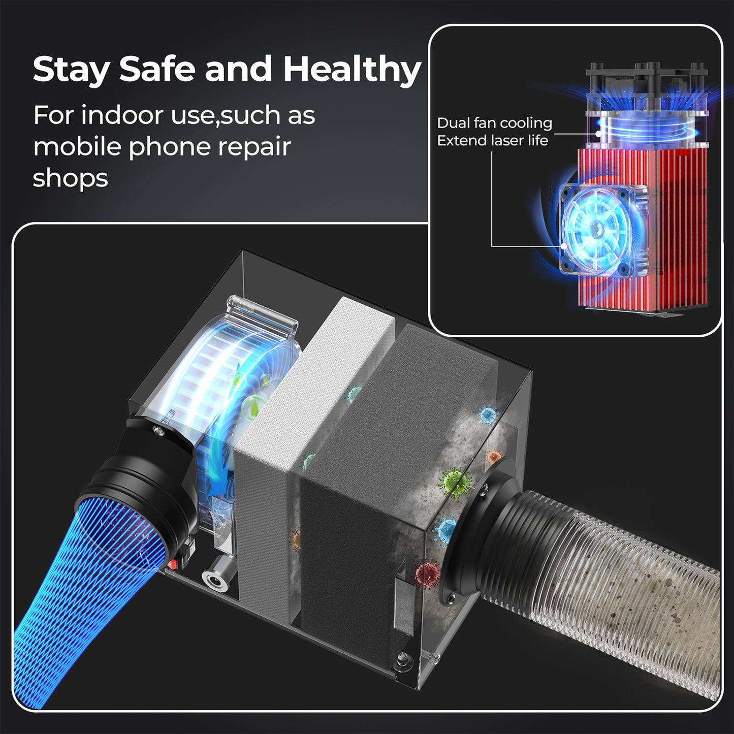 V9 Laser Machine for iPhone 8-16 Series Back Glass Replacement, Cell Phone Repair Laser Safely, Auto-Focus Laser Seperator Engraving Machine with Air Filter and Phone Repair Tools