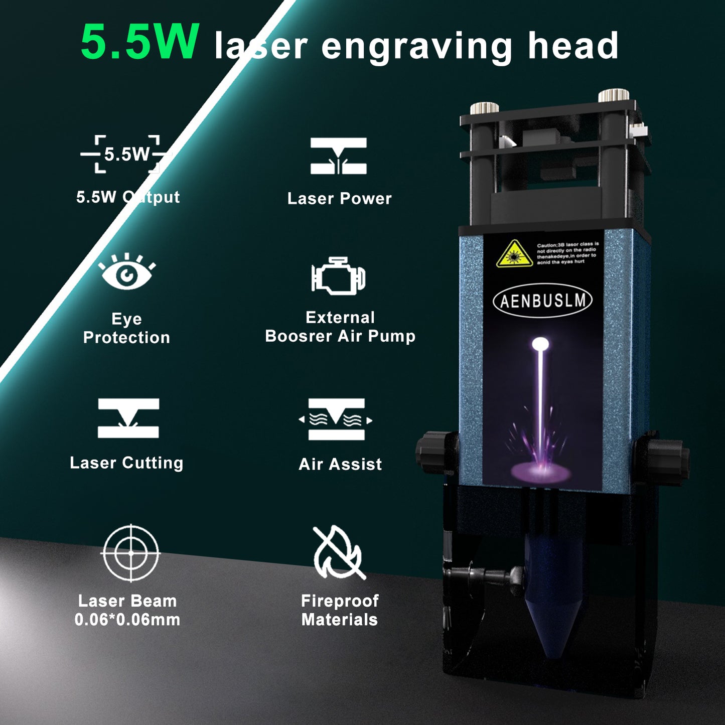AENBUSLM Laser Engraving Cutting Module with Air Assist,5.5W Output Power, Built-in FAC, Compressed Spot CNC Carving DIY Laser Master for Laser Cutter Laser Engraver Machine - Class 4