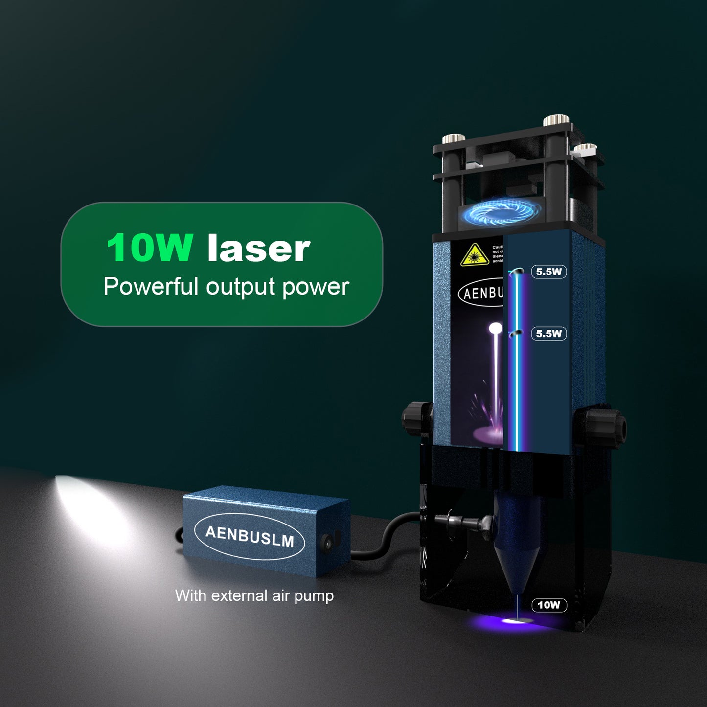 AENBUSLM Laser Engraving Cutting Module with Air Assist, 10W(10000mW) Output Power,Built-in FAC,Compressed Spot CNC Carving DIY Laser Master for Laser Cutter Laser Engraver Machine - Class 4