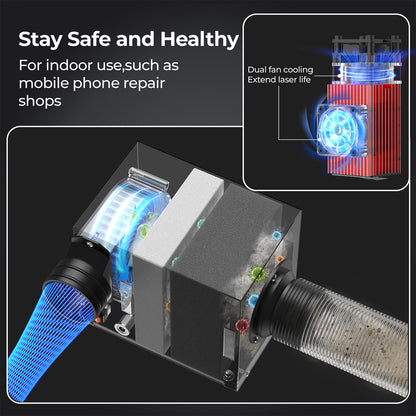 V9 Laser Machine for iPhone 8-16 Series Back Glass Replacement, Cell Phone Repair Laser Safely, Auto-Focus Laser Seperator Engraving Machine with Air Filter and Phone Repair Tools