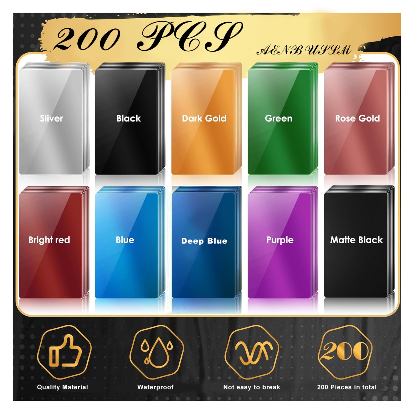 AENBUSLM Laser Engraving Blanks, 200pcs Black Aluminum Alloy Sheets for CNC Engraving, Laser Crafting, Multipurpose Metal Business Cards. DIY Gift Cards, 85 x 55x 0.2mm Thickness